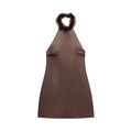 Robe dos nu marron élégante avec un col en fausse fourrure et une coupe ajustée chic - XS / Brun Foncé