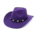Purple western cowboy hat in felt with black band and silver vintage metal buckles - M / Purple
