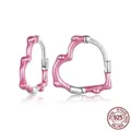 Orecchini a cuore in argento 925 con smalto magenta e design a onde sottili - Argento 925 / Rosso Rosa (SCE1698)