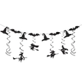 Striscione di Halloween con streghe, pipistrelli e cappelli neri glitterati e decori a spirale - Banner Cappello Pipistrello Nero e Spirali