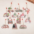Set di 12 decorazioni natalizie in legno con disegni di Babbo Natale e renne - 12 Pezzi Per Set Ciondoli in Legno
