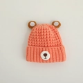 Cute coral orange baby knitted bear hat with round fuzzy ears and soft fleece texture - 44-48cm(8M-2Y) / Orange Red Bear Ears