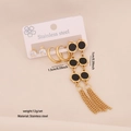 Dreiteiliges Edelstahl-Ohrring-Set mit Herz-Quasten und Goldreifen, 12g Gewicht - 5# Schwarze Geometrie