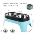 Set doppie ciotole rialzate con supporto azzurro e due ciotole in acciaio inox - Nero + Blu / Piccolo