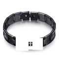 Minimalist 9mm black stainless steel link bracelet with cross emblem on a white background - Black