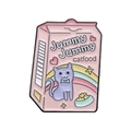 Pink cartoon cat food box enamel pin with purple cat and Jummy Jummy text - XZ8650-Pink Cat Food Box