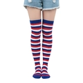 Women's thigh-high socks featuring red, white, and blue stripes in soft cotton - Blue-White-Red Tricolor Stripes