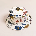 Witte vissershoed voor kinderen met kleurrijke safari-dierenpatronen en prints - XL / Kleurrijke Dierentuin (Beige)