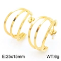 Pendientes de aro dorados multicapa de acero inoxidable en forma de C, 25x15 mm - Dorado (KE113799-KFC)