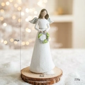 Resin angel girl figurine with silver wings and floral wreath, 19cm height ornament - Large White Garland Angel