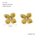 Vergoldete Edelstahl-Ohrstecker in vierblättriger Blumenform mit einem Kristall im Zentrum - Strukturierter Vierblättrige Blume Strass Stil (ZE1798G) / Gold