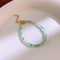 Beaded gold-plated bracelet with faceted green and clear stones and adjustable clasp - 25# Bracelet-Green (Multi-color Faceted Stones)