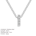 Silberne Edelstahlkette 45cm mit rechteckigem Anhänger und vier Zirkonia-Steinen besetzt - Buchstabe I / Silber