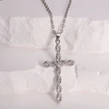 Classic silver cross necklace with copper inlaid cubic zirconia on stainless steel chain - Silver