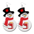 Festive snowman faux leather earrings with glasses and school supplies for teachers - Teacher Snowman Style