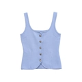 Light blue knit vest with U-neck and designer metal buttons on a white background - S / Blue