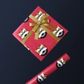 Red Christmas wrapping paper featuring a traditional Chinese lion dance pattern and gold ribbon - Chinese Style Lion / 50*70CM
