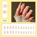Almond press-on nails with white French tips, glitter pink base and daisy flower patterns - Colorful Flowers (W569)