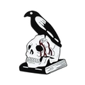 Gothic enamel pin featuring a black raven on a skull and book in zinc alloy finish - Gothic Skull and Raven