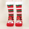 Chaussettes de Noël rayées doublées de sherpa avec motif renne et bordure en polaire - Taille unique / Renne Rouge