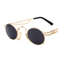 Gafas de sol pequeñas ovaladas punk con montura metálica dorada y lentes negros redondos - Montura Dorada Negro Gris