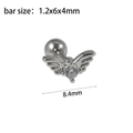 Silver steel wing earring with zircon and 1.2x6mm barbell screw ball stud - Steel Color--Style 5 (Angel Wing)
