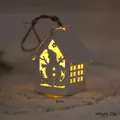 Nordic white wooden LED Christmas house ornament with snowman cutout and warm light - Small White House - Snowman