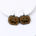 Halloween pumpkin earrings with black and gold glitter acrylic and silver hooks - Golden Pumpkin