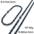 Conjunto de collar y pulsera de eslabones cuadrados en acero inoxidable negro mate - Pulsera / Negro