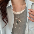 Y2K style bead necklace with silver heart pendant and colorful charms on model - 75# Y2K Heart Bead Chain