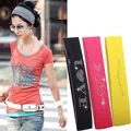 Elastic knit headband with rhinestone heart and LOVE text in black, pink and yellow - Rhinestone Headband Random Style