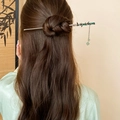 Pic à cheveux argenté avec bambou en jade vert et pampilles en chaîne de métal - Pompon Double Perle Verte Nœud De Bambou Doré (40#)