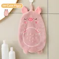 Pink pig cartoon double-layer coral fleece hand towel with hanging loop, 33x19.5cm size - Cute Piggy / Pink