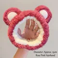 Cute plush strawberry bear headband in rose red for face washing and makeup routines - Headband-Rose Red Bear