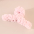 Pince à cheveux rose en peluche douce avec texture fausse fourrure pour coiffure hiver - Emballage en vrac / Rose Clair