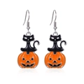Halloween earrings featuring a black cat sitting on an orange Jack-o'-lantern pumpkin charm - 19.Cat on Pumpkin Earrings