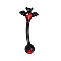Gothic black bat piercing ring featuring vibrant red zircon stone in teardrop shape - Bat Eyebrow Ring 1.2x8mm