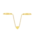 Minimalist double ring with gold heart pendant and delicate chain connection - Gold (07浅KC金桃心S258)