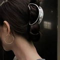 Sleek silver metal claw clip for women shown on model in a modern hair styling pose - Silver Half Moon Texture(FJ140)