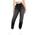 Pantaloni joggers a vita alta con coulisse in denim nero lavato per donna - S / Nero
