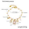 Bracciale perle in acciaio titanio placcato oro 18k con numero 80 e ciondolo in zircone - Bracciale Dorato (TXE054)