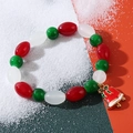 Unisex Christmas bracelet with red and green beads and festive bell charm pendant - Christmas Bell Charm Red Green White