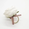 Pink heart napkin ring with white flower and pearls for wedding table decor - White