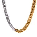 Collana a catena cubana bicolore oro e argento in acciaio inossidabile lucido - Catena Bicolore Larghezza 9mm 45CM + Catena di Estensione 5CM