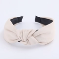 Beige textured fabric knot headband with black inner lining for women fashion - Off White