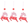 Three red and pink wooden reindeer ornaments with white hanging ropes and beads - White Reindeer * 3