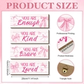 Set of 4 pink bohemian wooden signs for girl bedroom with motivational quotes and hooks - 25*10*0.5cm / Pink and White Ribbon Bow Quotes Style (M24Y50814_Q)