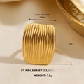 Gold stainless steel square ring featuring textured wave pattern and 3cm face height - Square Wave Style (1646)