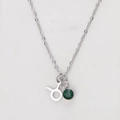 Silver stainless steel Taurus necklace with a faceted green emerald stone pendant - Silver-Taurus