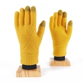 Winter yellow knit touch screen gloves with warm double-layered thermal fleece lining - One Size / Bright Yellow